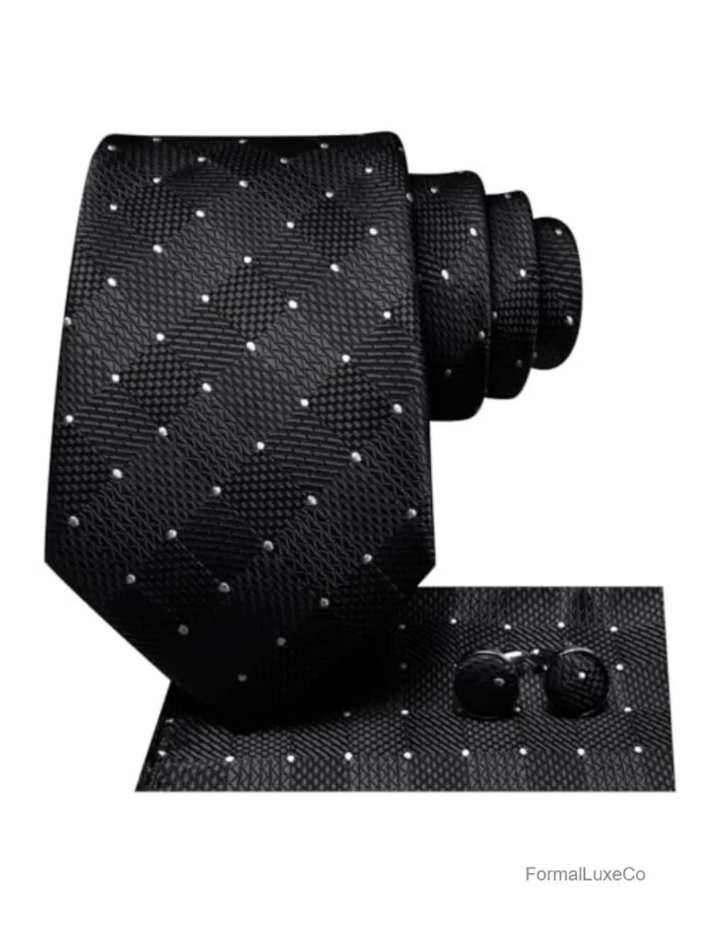 Men's Silk Tie Set - Necktie, Pocket Square & Cufflinks - Wedding Business